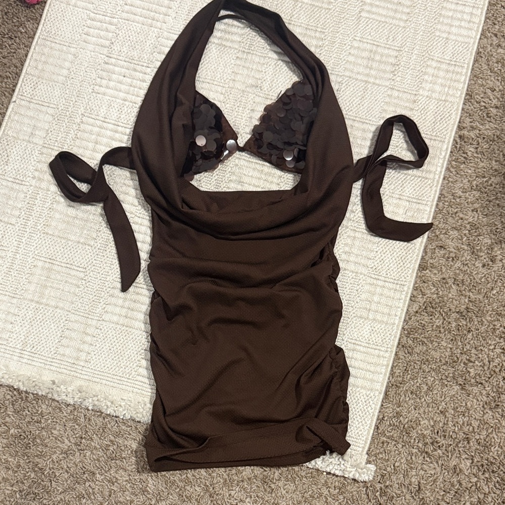 Brown Halter with Sequin top